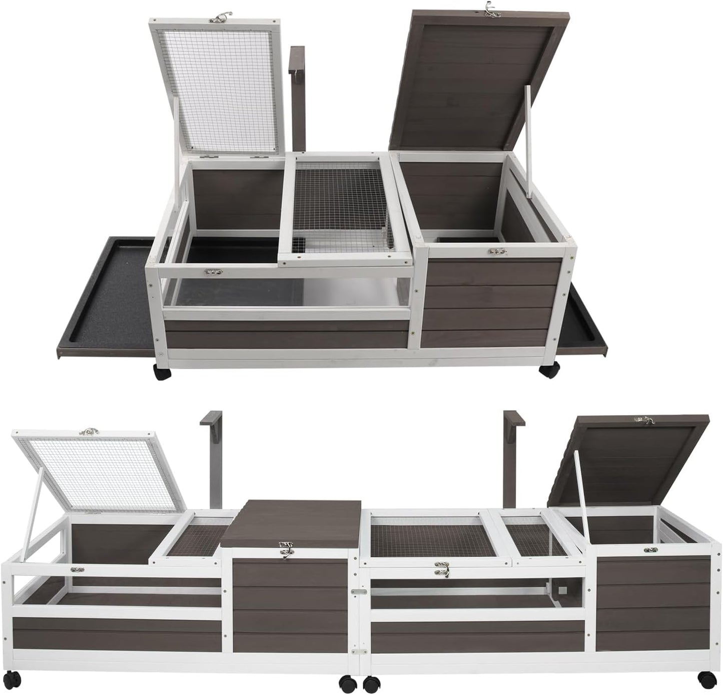 Tortoise Habitat Wooden Tortoise House, Indoor Turtle Enclosure Outdoor Reptile Cage with Removable Bottom, Light Support, Openable Roof (Double Habitat, Leakproof Tray) - FurryFun