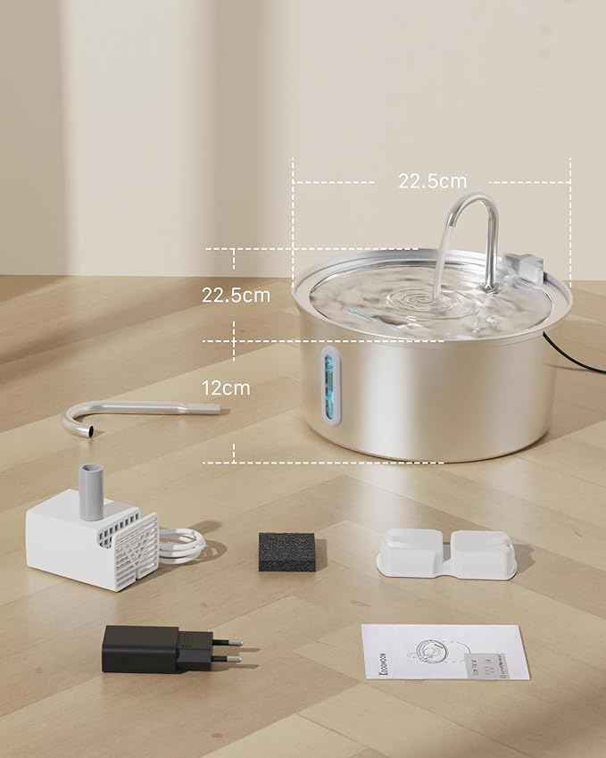 Cat Water Fountain Stainless Steel: 108oz/3.2L Cat Fountain for Drinking - Pet Water Fountain for Cats Inside - Automatic Cat Water Dispenser Bowl - Cat Feeding & Watering Supplies 6 Filters 3 Sponges