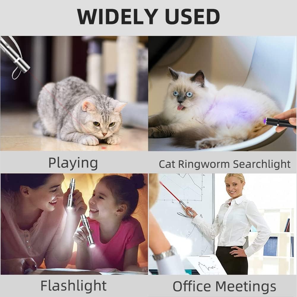 Laser Pointer Cat Toys USB Rechargeable Interactive Cat Laser Pointer with 5 Exciting Laser Patterns Torch UV and Infrared Modes Safe Pet Playtime Multi-Use Toy for Cats and Pet Owners