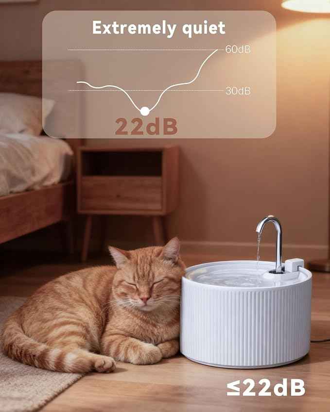 Ceramic Cat Water Fountain, 2.2L/74oz Cat Fountains for Drinking Indoor, Pet Water Fountain with Ultra-Quiet Pump