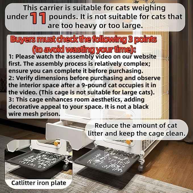 cat cage Indoor with Litter Box, Complimentary Bed, Bowl,Cleaning Three Piece Set,Large cat Enclosure, Cat House with Wheels Outdoor,Small Animal Cage cat Kennel (White, 28″(L) x18.1″(W) x46.1″(H)