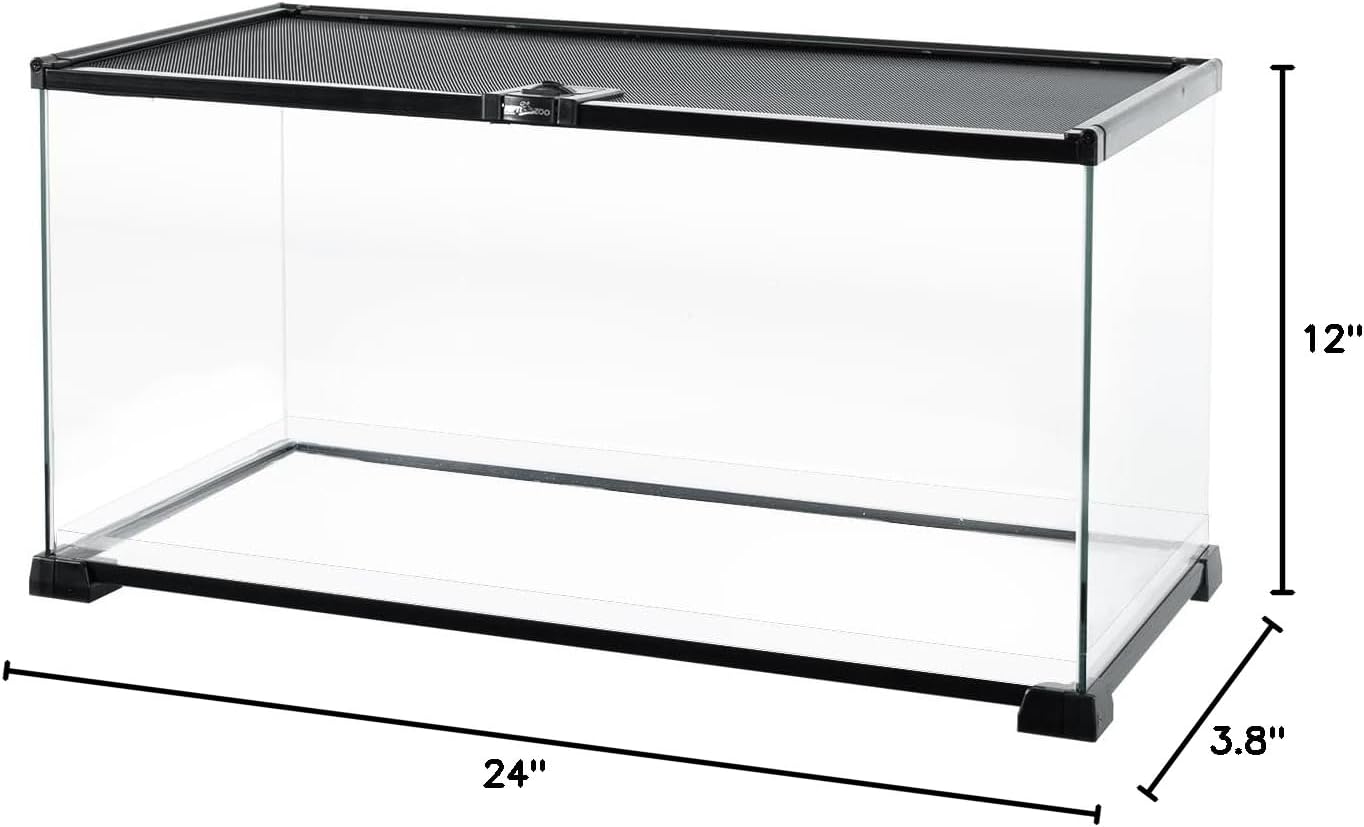 REPTI ZOO Full Glass 15 Gallon Reptile Tank, Medium Reptile Terrarium 24" X 12" X 12" for Gecko Hermit Crab Hognose Snake etc, Top Screen Ventilation & Feeding - FurryFun