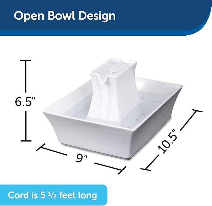 PetSafe Drinkwell Pagoda Fountain - Hygienic Ceramic Continuous Flowing Fountain - Elevated Upper Bowl & Double Free-Falling Stream Design - Minimalist Pet Hydration Station - 70 oz Capacity
