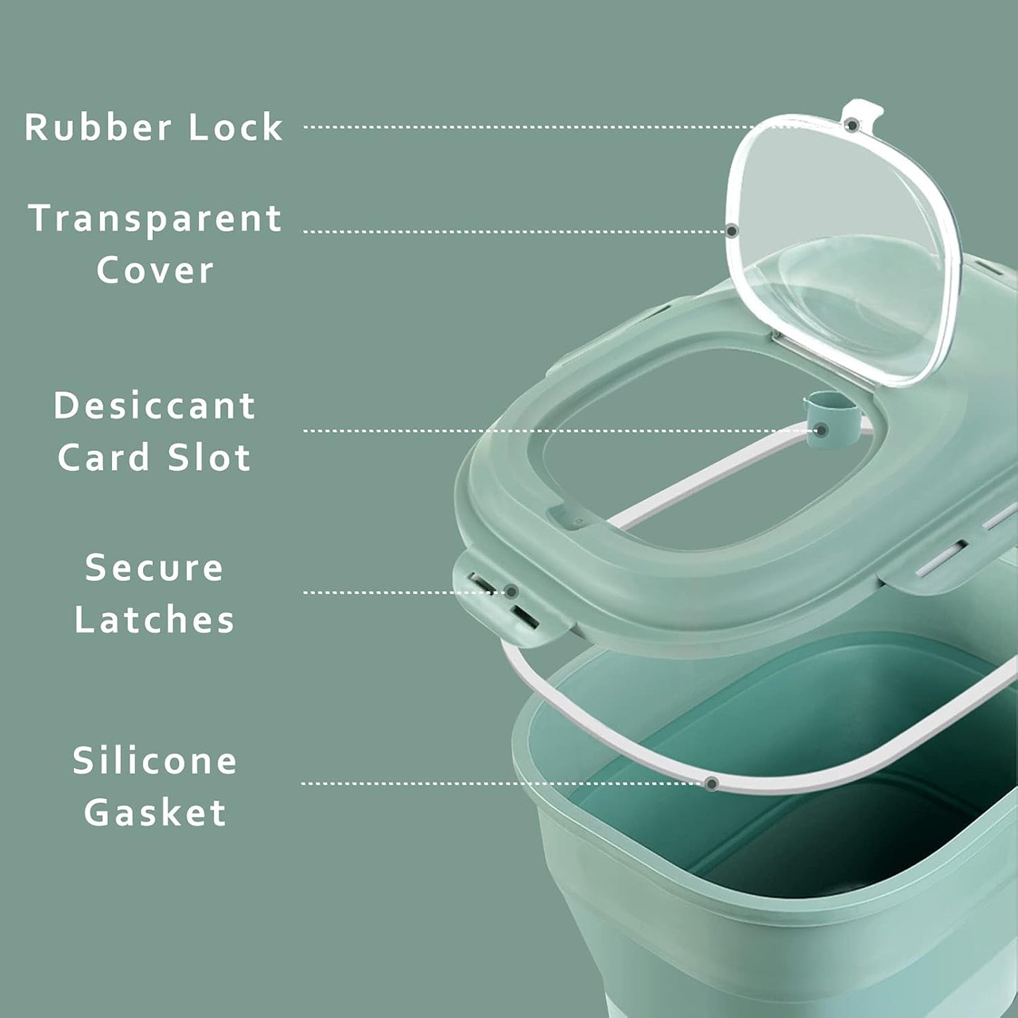 Cereal Rice Food Storage Containers, Collapsible 20 to 50 Lbs Dispenser Bin with Rolling Wheel Airtight Locking Lid, Dog Pet Cat Flour Sugar Plastic Leakproof Sealable Large Kitchen Pantry Holder