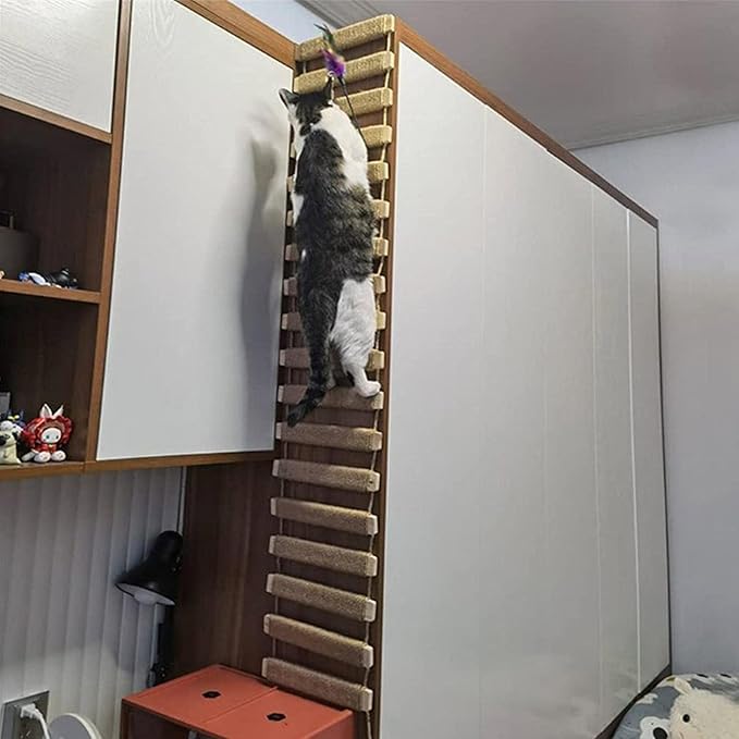 Outdoor Cat Tree with Wall Climbing Bridge & Rope Ladder - 20in Hemp Rope Cat Wall Furniture Cat Ladder