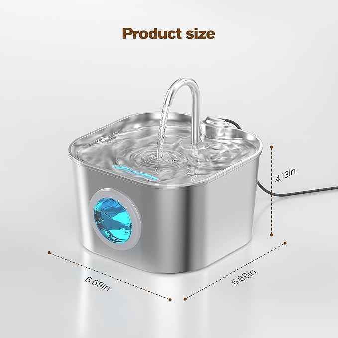 Cat Water Fountain with 8 Filters + 5 Sponges,Small Pet Waterer Dispenser Fountains for Drinking Cats Indoor Metal Automatic Waterer Bowl 24/7 Running Auto Kitty Watering Supplies Quiet Pump
