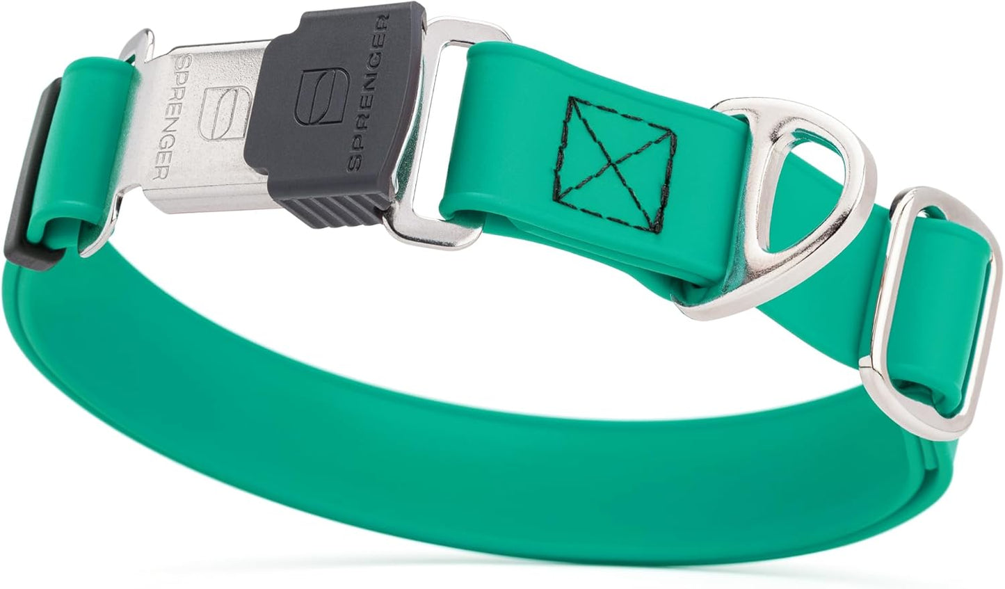 Dogline Biothane Waterproof Dog Collar with Herm Sprenger Stainless Steel Quick Release Buckle – Heavy Duty Tactical Durable Collar for Dogs – Comfortable and Safe Pet Collar, W 3/4" L 12-19", Teal