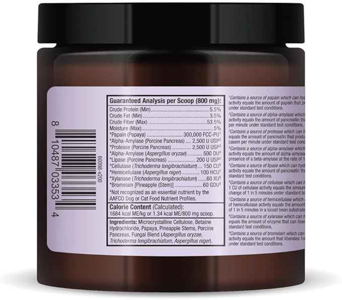 Bark & Whiskers Digestive Enzymes - Supports Kibble Digestion - Veterinarian Formulated - for Dogs & Cats - Non-GMO - 4.23 oz (120 g) - 150 Scoops
