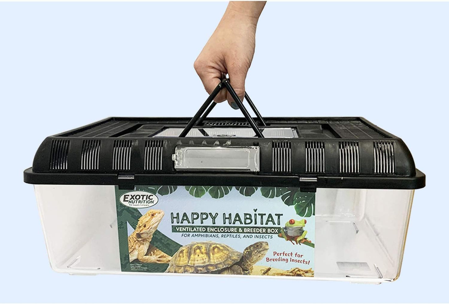 Happy Habitat (Large) - Ventilated Enclosure & Breeder Box - for Live Feeder Insects, Reptiles, Amphibians & Other Small Pets - Durable Plastic Portable Terrarium - FurryFun