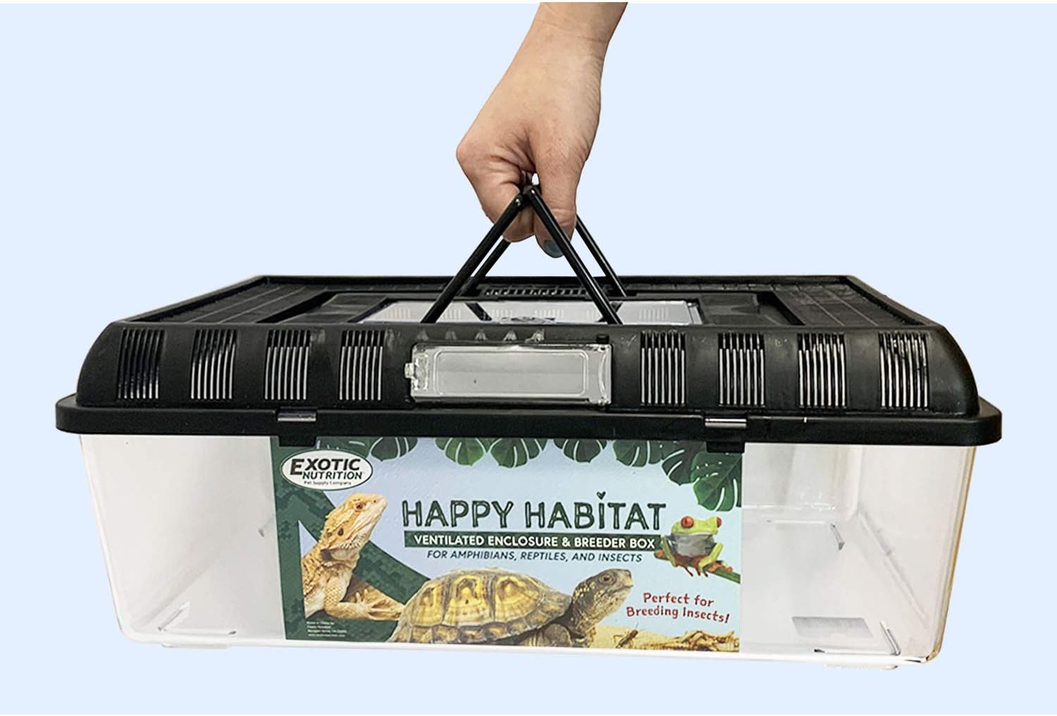 Happy Habitat (Large) - Ventilated Enclosure & Breeder Box - for Live Feeder Insects, Reptiles, Amphibians & Other Small Pets - Durable Plastic Portable Terrarium - FurryFun
