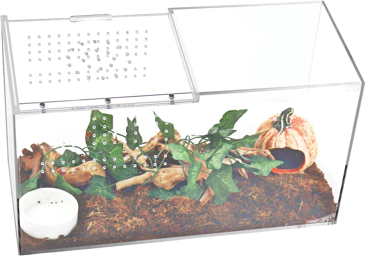 NANEEZOO Acrylic Reptile Terrarium Enclosure, 14”x6”x8” Tarantula Enclosure with Magnetic Sliding Door, Breeding Box for Arboreal Reptiles, Amphibians, Mantis, Spiders, Cricket & Other Invertebrates - FurryFun
