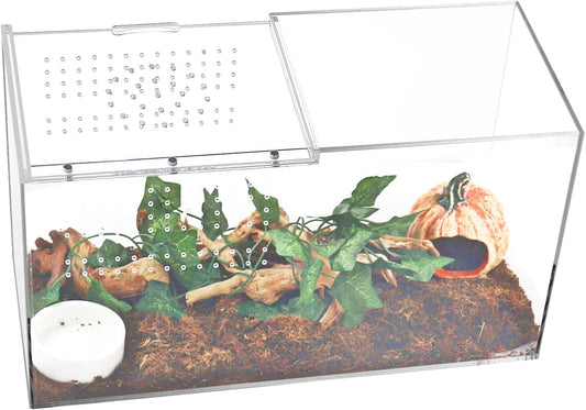 NANEEZOO Acrylic Reptile Terrarium Enclosure, 14”x6”x8” Tarantula Enclosure with Magnetic Sliding Door, Breeding Box for Arboreal Reptiles, Amphibians, Mantis, Spiders, Cricket & Other Invertebrates - FurryFun