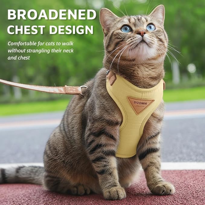 Escape-Proof Cat Harness and Leash Set - Adjustable and Comfortable - Ideal for Walking Cat Outdoors - Fits Small Dogs, Kittens, Medium, and Large Cats (Beige, M)