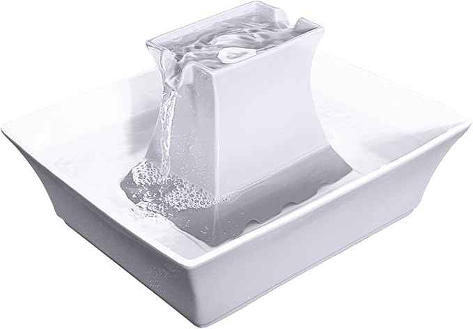 PetSafe Drinkwell Pagoda Fountain - Hygienic Ceramic Continuous Flowing Fountain - Elevated Upper Bowl & Double Free-Falling Stream Design - Minimalist Pet Hydration Station - 70 oz Capacity