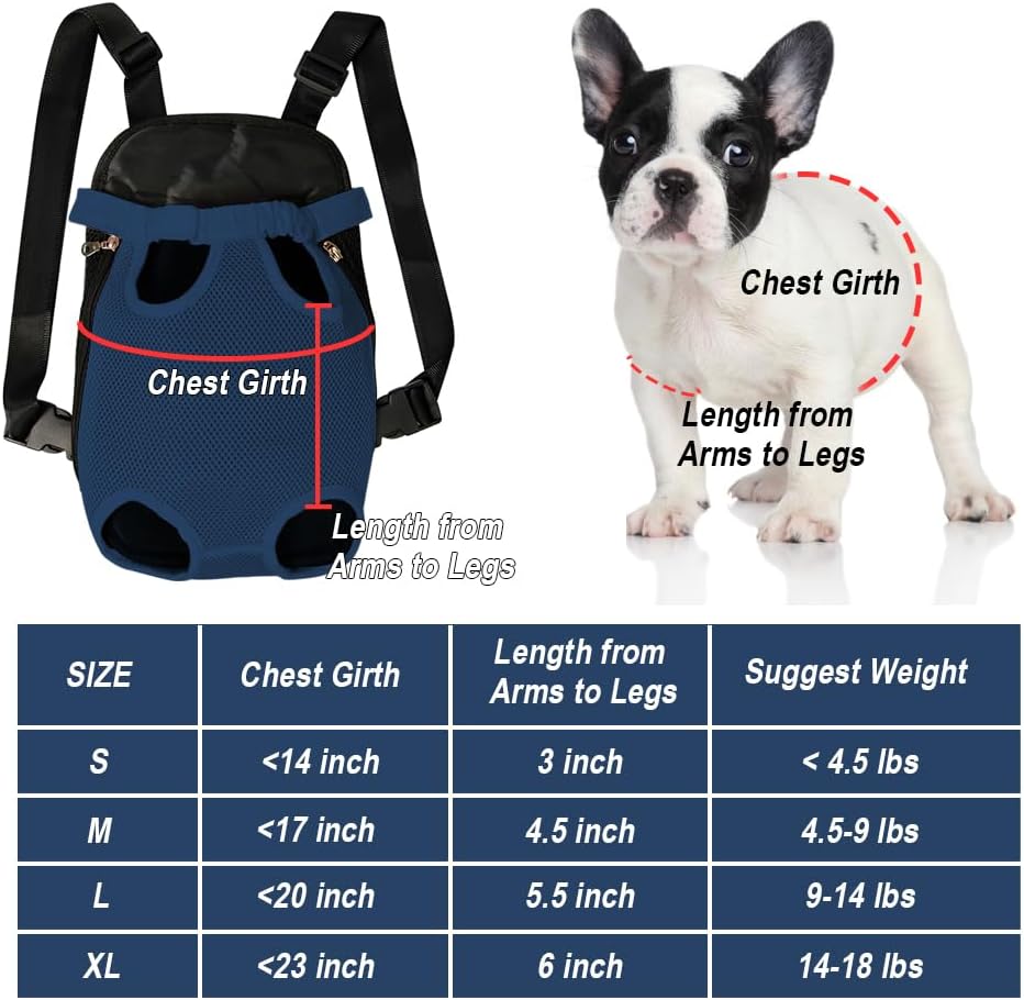 FEimaX Dog Carrier Backpack Pet Legs Out Front Cat Travel Bag, Adjustable Puppy Backpacks Carriers Hands-Free for Small Medium Dogs Cats Hiking Traveling Camping Daily Walking (X-Large, Navy)