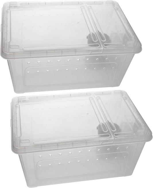 OMEM Portable Reptile Terrarium Habitat for Mini Pet Houses Breathable Holes Stackable Container (2PCS-L) - FurryFun