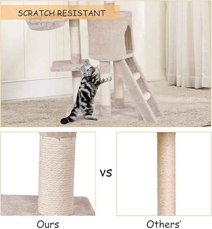 Tangkula 56 Inch Cat Tree - Multi-Level Cat Tower Condo with Sisal Scratching Post and Ladder, Large Cat Playground for Indoor Cats