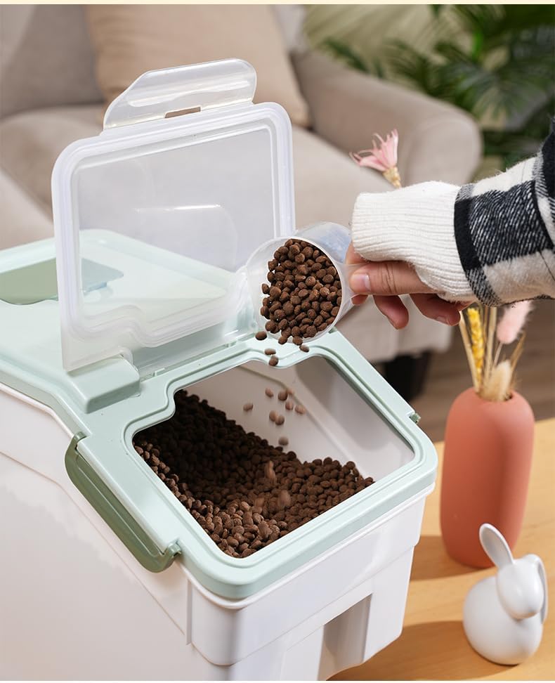 AnRui Dog Food Storage Container with Scoop, Large Airtight Plastic Pet Dog Cat Dry Food Bin, Cereal Grain Organizer Box for Rice, Flour, Snack, Baking Supplies, Kitchen Pantry, 20lb, Green