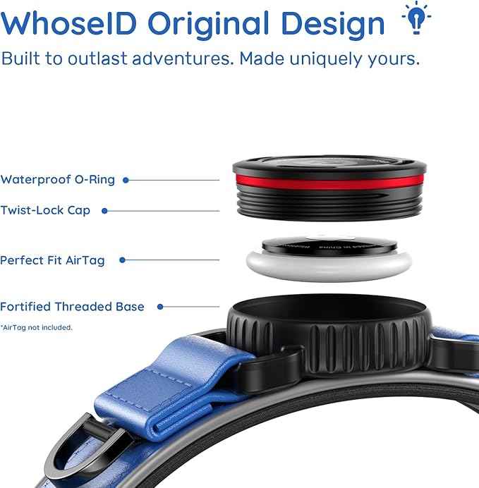 WhoseID Premium Leather Dog Collar - AirTag Dog Collar | Fur-Safe Magnetic Buckle | IPX8 Waterproof Reflective Small Dog Collar with AirTag Holder