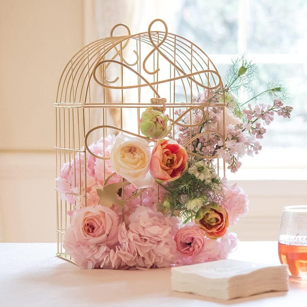 WEDDINGSTAR Ivory Modern Decorative Birdcage Wishing Well with Birds in Flight, 10" x 8" x 16 3/8" Tall (9117-79)