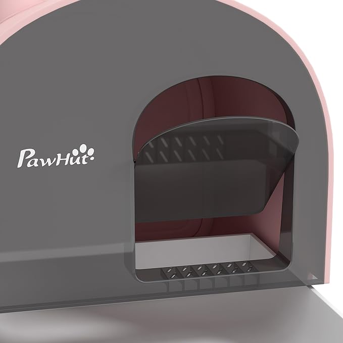 PawHut Cat Litter Box with Lid, Covered Litter Box for Indoor Cats with Tray, Scoop, Mat, Filter, 17" x 17" x 18.5", Pink