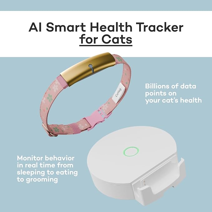 Health Tracker for Cats - Smart Cat Collar with Safety Breakaway Buckle for Indoor Cats, Wellness Alerts, Real-time Monitoring (White×Yellow,S)