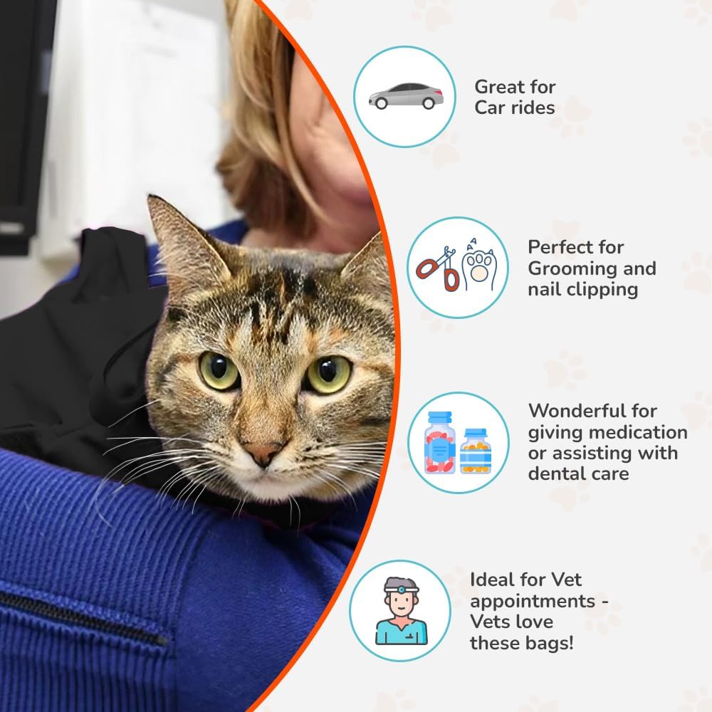 Cozy Comfort Carrier - Large Charcoal Grey Cat Carrier Bag, Soft Cat Carrier and Cat Wrap for Nail Clipping, Vet Visits, Medication Administration, Dental Care, and Traveling