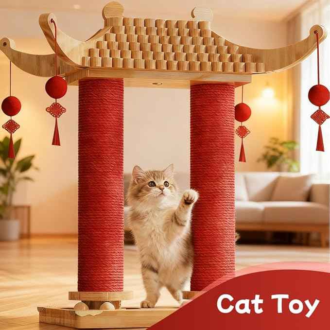 Premium Natural Hemp Double Pagoda Cat Scratcher, Durable Scratching Post for Indoor Cats, Stable Climbing Pole, Furniture Protector, Cat and Kitten Play Tower and Activity Center