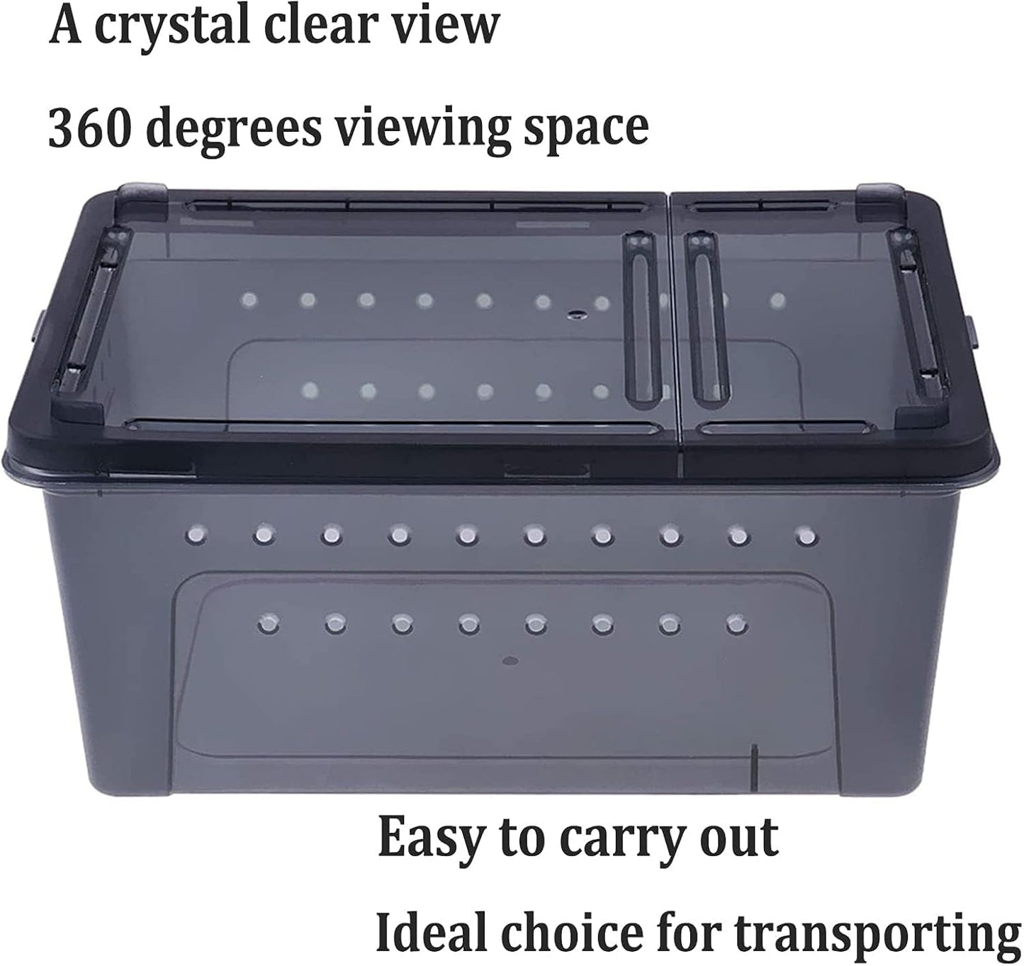 PINVNBY Reptile Enclosure Terrarium 2-Pack - 12.6"x8.7"x5.9" Multi-Purpose Transparent Plastic Habitat Cage for Gecko Scorpion Spider Snake Breeding Feeding & Cricket Keeper with Ventilated Lid, Black - FurryFun