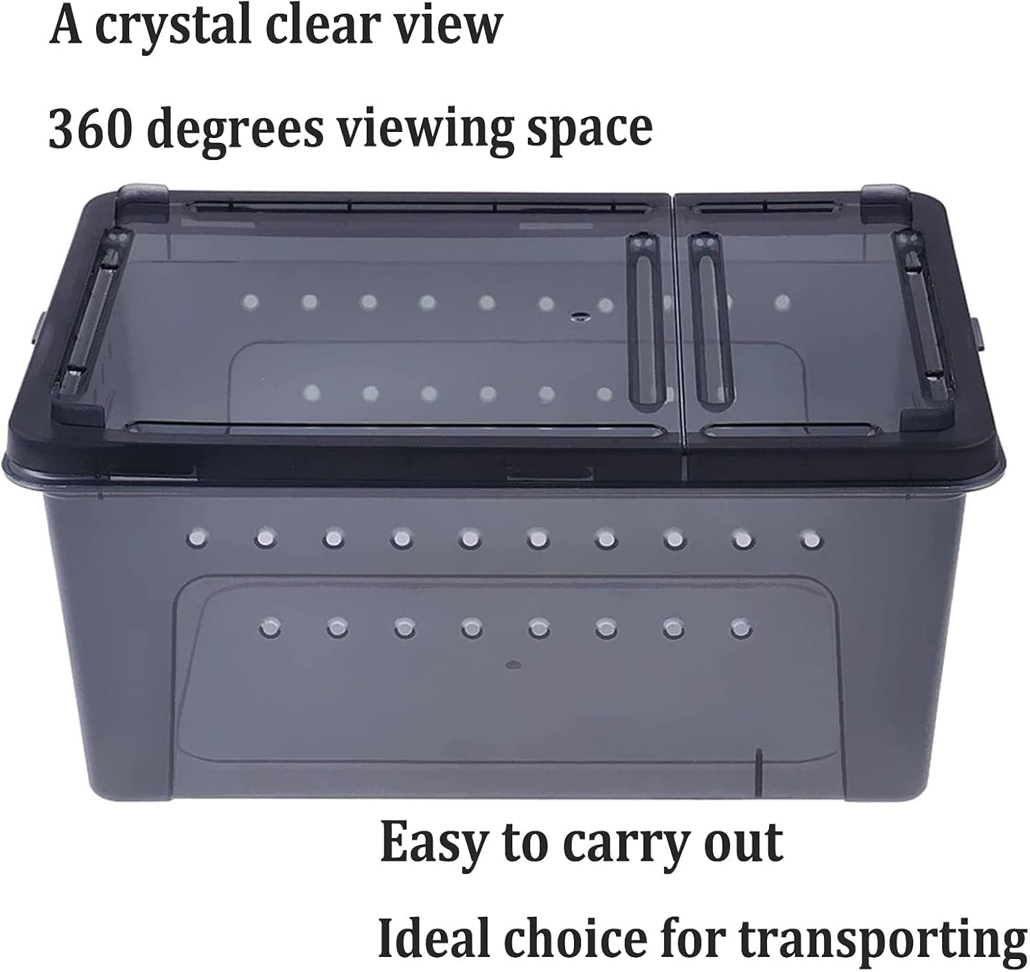 PINVNBY Reptile Enclosure Terrarium 2-Pack - 12.6"x8.7"x5.9" Multi-Purpose Transparent Plastic Habitat Cage for Gecko Scorpion Spider Snake Breeding Feeding & Cricket Keeper with Ventilated Lid, Black - FurryFun