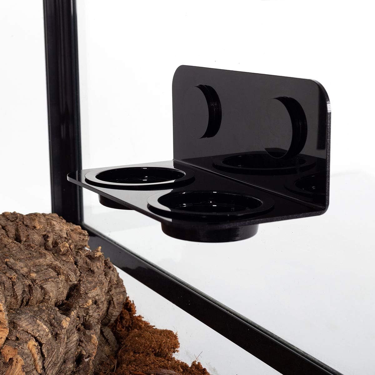 WACOOL Magnetic Reptile Ledge, Acrylic Gecko Feeding Ledge with 6PCS Cups, Reptile Food Water Feeder Dish for Geckos Iguana Chameleon Pets (Black)