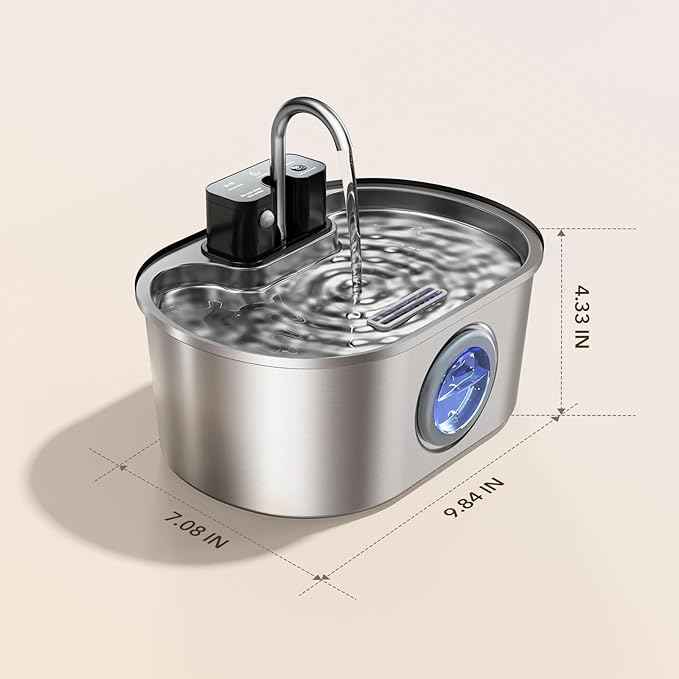 Stainless Steel Cat Water Fountain 108oz/3.2L:Battery Operated Wireless Cat Fountains for Drinking Indoor, Automatic Pet Water Dispenser with Ultra Quiet Pump,Multi-Filtration,Easy Clean BPA-Free