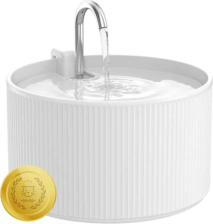 74oz/2.2L Ceramic Cat Water Fountain, Automatic Pet Drinking Fountain for Indoor Cats & Small Dogs, BPA-Free Water Dispenser with Ultra-Quiet Pump, Easy Maintenance