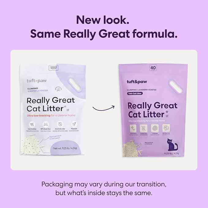 Tuft & Paw Really Great Cat Litter, Low Tracking Tofu Cat Litter, Clumping, Flushable, Odor Control, Dust-Free - 9.25lbs x 2Bags (Natural Lavender)