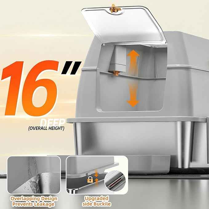 Stainless Steel Litter Box with Lid,Front Entry Top Exit Kitty LitterBox,Extra Large Enclosed Metal Cat Box with Litter Scoop & Litter Mat-Light Gray