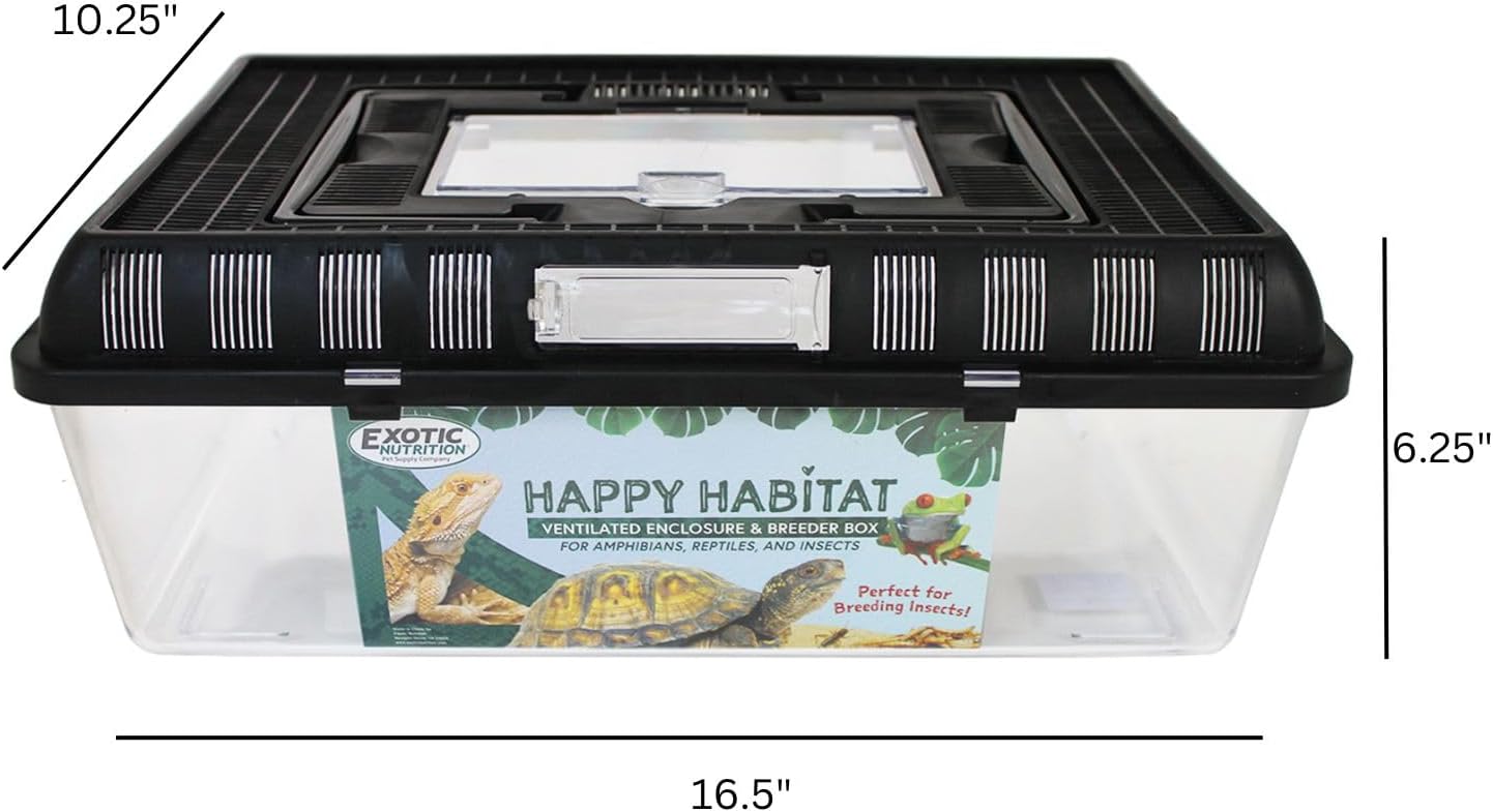 Happy Habitat (Large) - Ventilated Enclosure & Breeder Box - for Live Feeder Insects, Reptiles, Amphibians & Other Small Pets - Durable Plastic Portable Terrarium - FurryFun