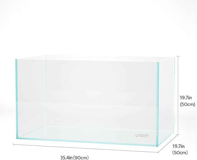 LANDEN 90P 55 Gallon Rimless Low Iron Aquarium Tank,W35.4×D19.7×H19.7 in(90x50x50cm) 10mm Thickness with Black Nano Foam Leveling mat Included
