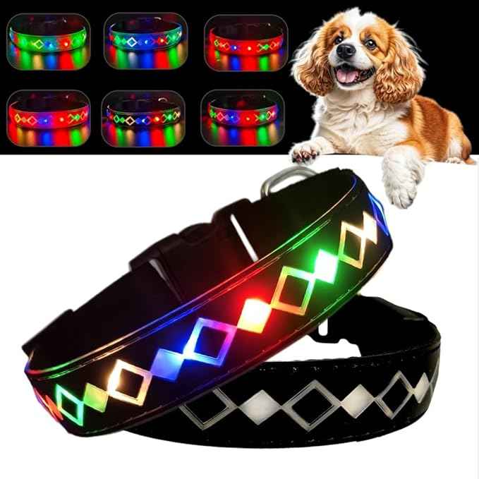 LED Dog Collar with AirTag Holder and Custom ID Tag, 15 Light Modes, Waterproof, Multiple Colors (BLACK Pro, S(7.87-11.8"))