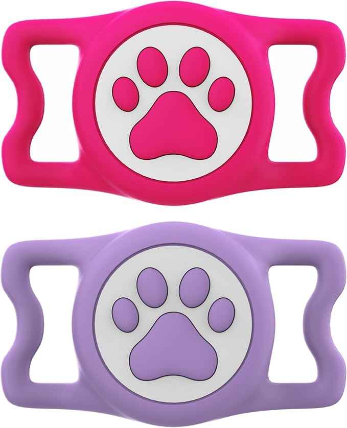 IP68 Waterproof for AirTag Dog Collar Holder, Silicone Air Tags-2 Pack for Apple Dog AirTag Holder(RosexPurple)