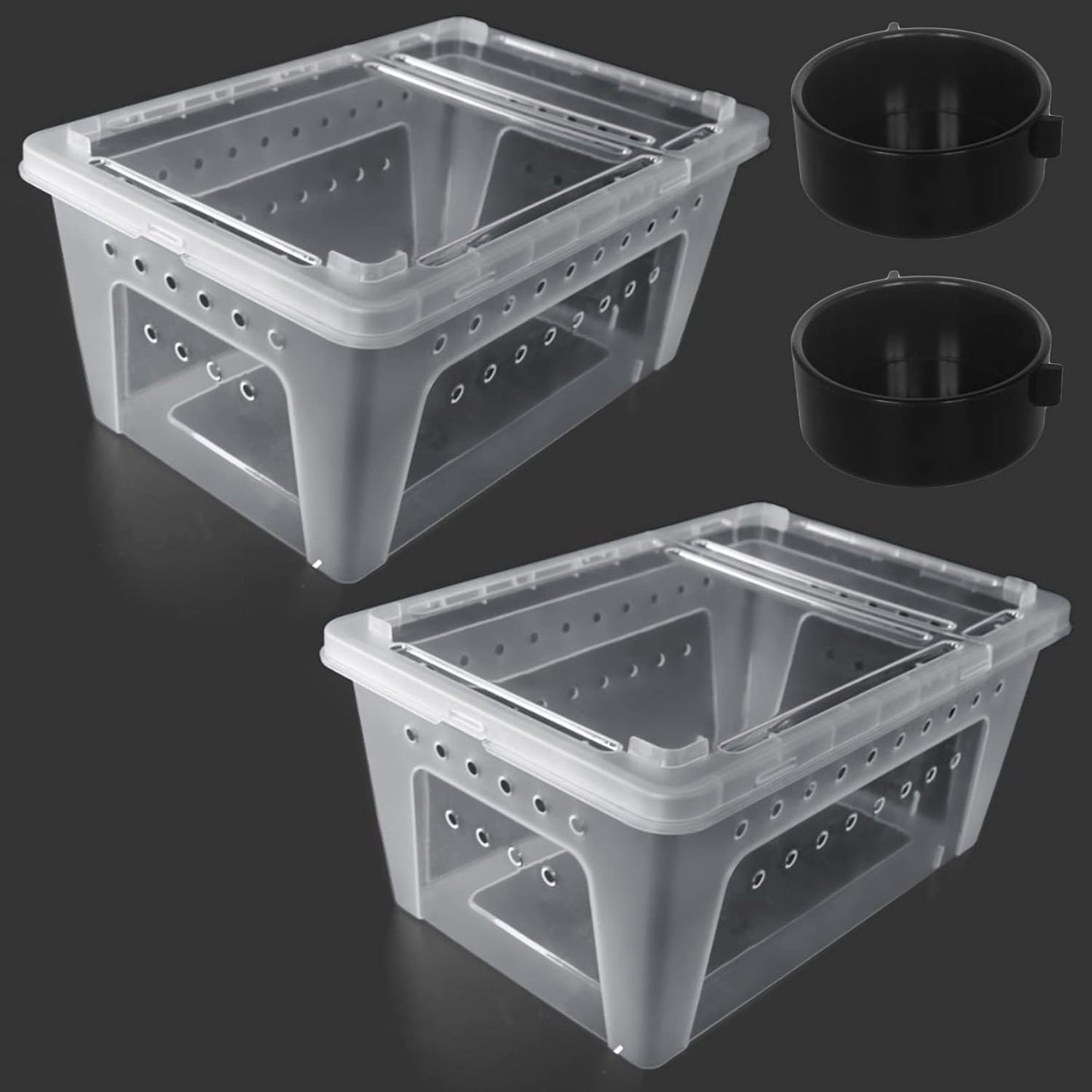 2 PCS Reptile Feeding Box Lizard Tarantula Habitat Cage Hatching Container Snake Breeding Box Transparent Portable Plastic Mini Pet Houses for Scorpion Spider Frog - FurryFun