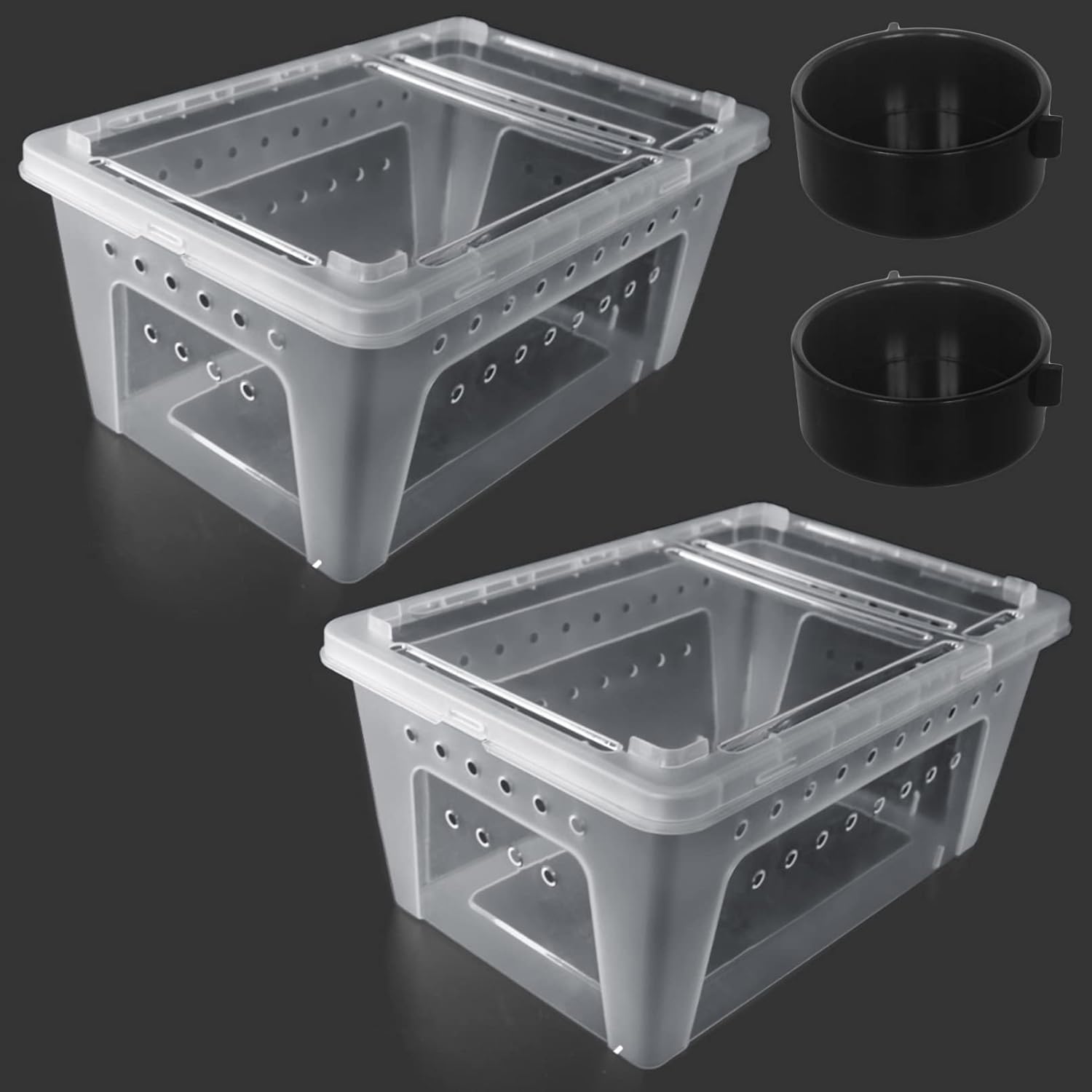 2 PCS Reptile Feeding Box Lizard Tarantula Habitat Cage Hatching Container Snake Breeding Box Transparent Portable Plastic Mini Pet Houses for Scorpion Spider Frog - FurryFun