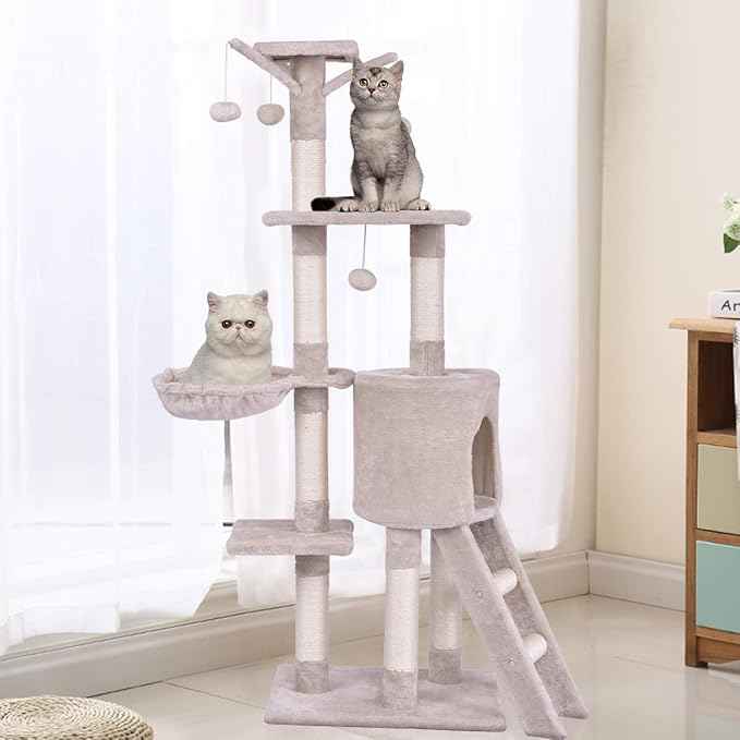 Tangkula 56 Inch Cat Tree - Multi-Level Cat Tower Condo with Sisal Scratching Post and Ladder, Large Cat Playground for Indoor Cats