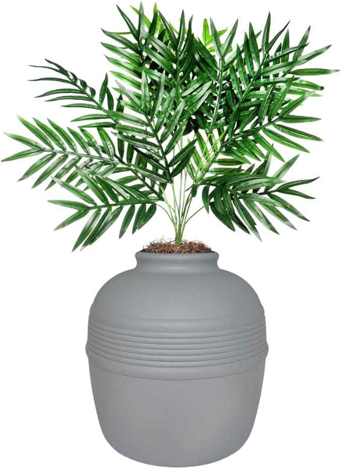 Good Pet Stuff Hidden Litter Box Planter, Decorative Cat Litter Enclosure with Carbon Filter, Artificial Plant, Easy Clean, Indoor Design, Original Round Style, Base Kit, Stone Gray