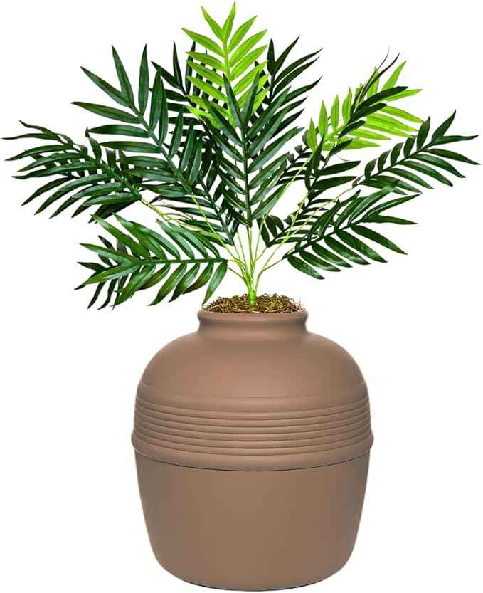 Good Pet Stuff Hidden Litter Box Planter, Decorative Cat Litter Enclosure with Carbon Filter, Artificial Plant, Easy Clean, Removable Liner, Round Style, Essentials Kit, Chestnut Brown