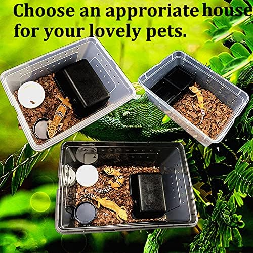 PINVNBY Reptile Enclosure Terrarium 2-Pack - 12.6"x8.7"x5.9" Multi-Purpose Transparent Plastic Habitat Cage for Gecko Scorpion Spider Snake Breeding Feeding & Cricket Keeper with Ventilated Lid, Black - FurryFun
