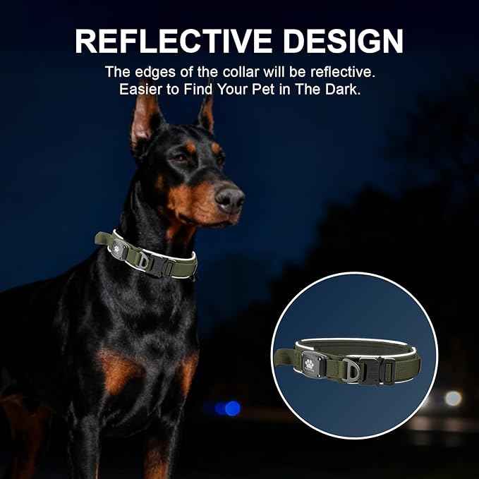 2026 Upgrade Dog Collar with IPX8 Waterproof AirTag Holder,Military Tactical Handle and Ultra-Durable Metal Buckle/Night Reflective,GPS Collar for Medium to Large Dogs (ArmyGreen/XL)