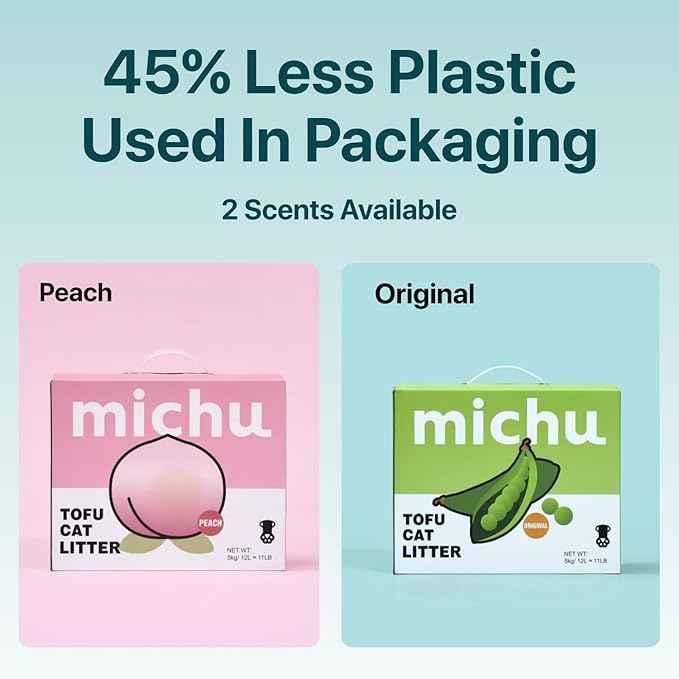 Michu Tofu Cat Litter Gen3 – 100% Natural & Biodegradable Clumping Formula, Fast-Clumping, Odor-Control, Flushable, Low-Tracking, Dust-Free – Value Box, 1 Box=11 lb, Peach