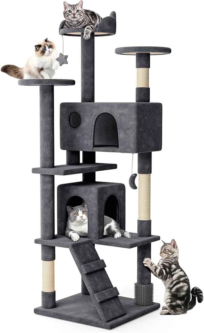 MoNiBloom 77 Inch Cat Tree Tower for Indoor Cats Large Adults, Tall Cat Tower with Scratching Post, Multi-Level Furniture Activity Center with Cat Condo Pet Play House, Smoky Grey