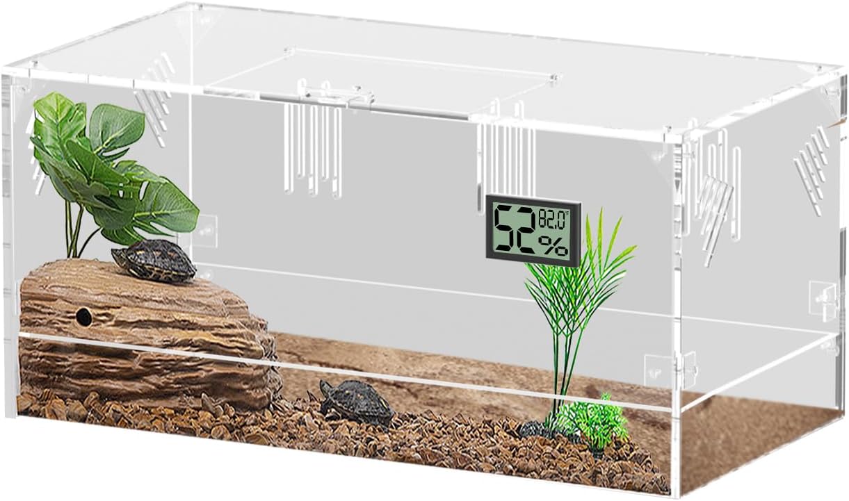 Acrylic Tarantula Enclosure, Reptile Terrarium Breeding Tank w/Temperature Hygrometer,Habitat Reptiles Feeding Box Isopod Terrarium Cage for Insect Lizard Home Office (Reptile-Tank-L(Tray)) - FurryFun