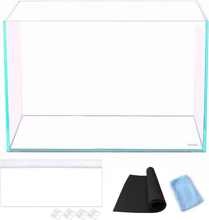 Ultra Clear Rimless Aquarium Tank 6-60 gallons Low Iron Glass (10GaI - Top Glass Canopy)